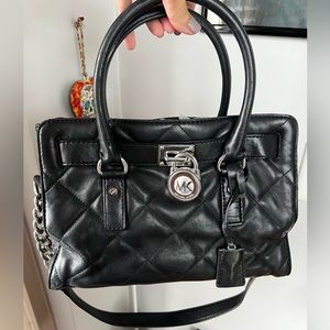 Michael Kors Medium Hamilton Quilted Black Patent Leather Lock and Key Purse Bag